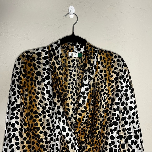 RIXO Avril Leopard Black Tan Deep Plunge Line Silk Viscose Blend Bodysuit - Picture 6 of 13
